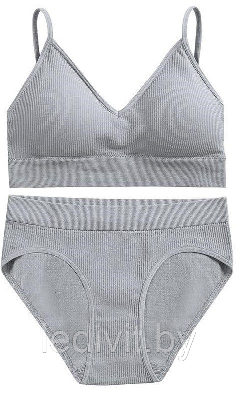 Комплект нижнего белья в рубчик / топ и трусы- фото2