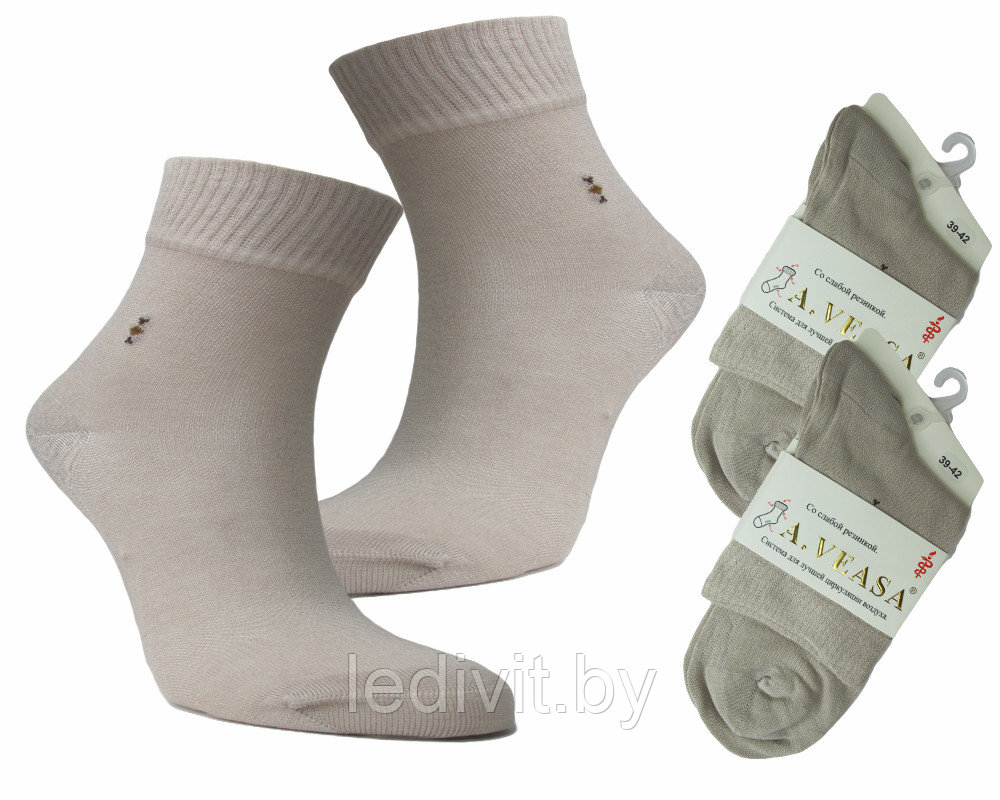 Носки мужские бежевые с ослабленной резинкой- фото2