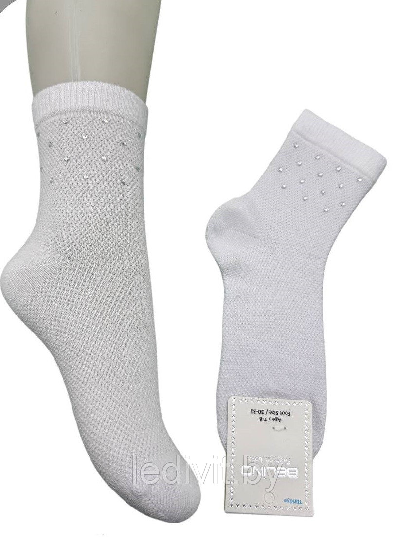 Белые носки со стразами для девочки- фото