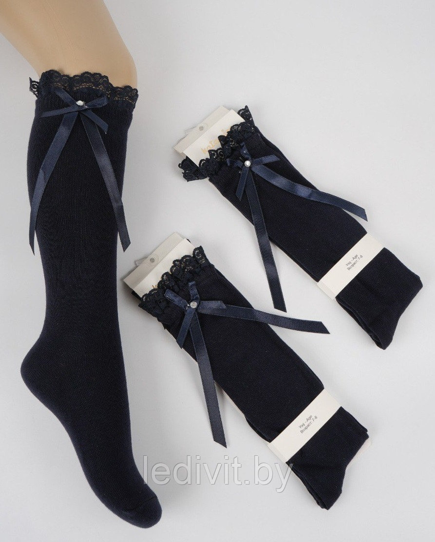 Гольфы для девочки с аксессуаром и стразами синие