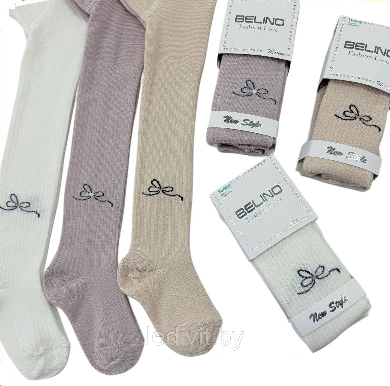 Колготки в рубчик с рисунком для девочки