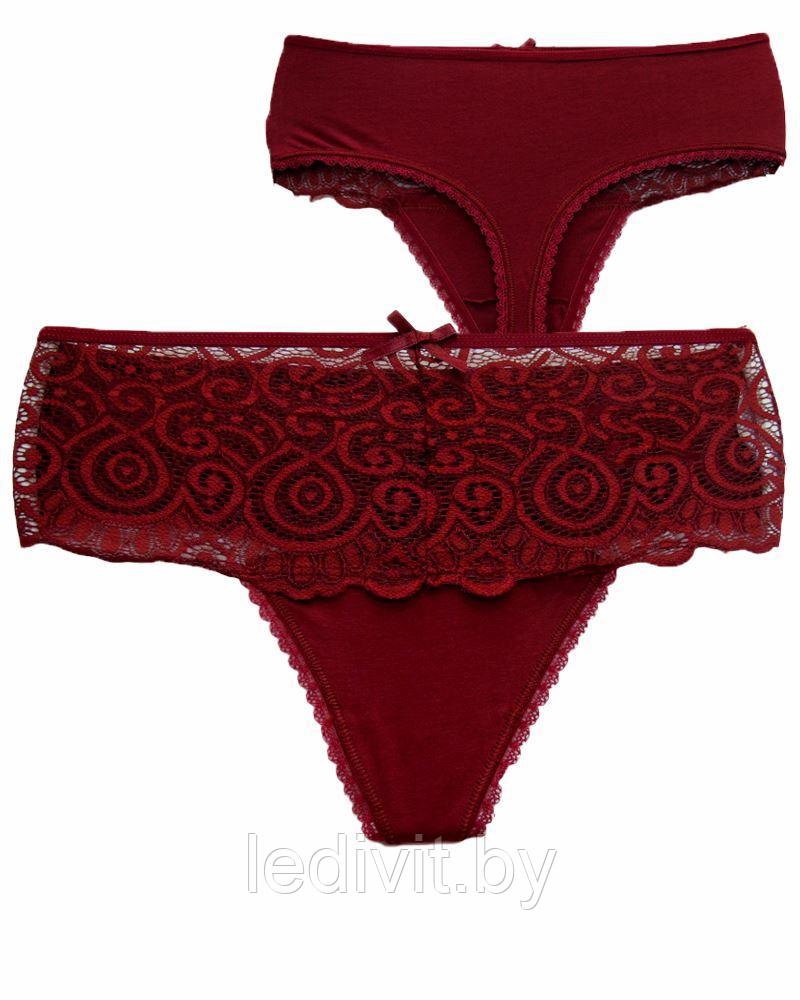 Трусы женские стринги бордо- фото